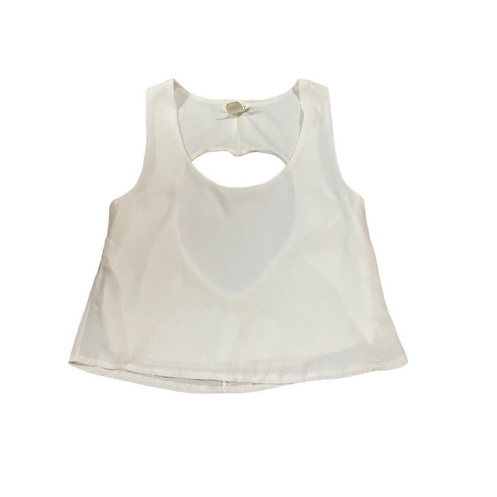 Poetry womens white sleeveless blouse with heart open cut out in back sz small